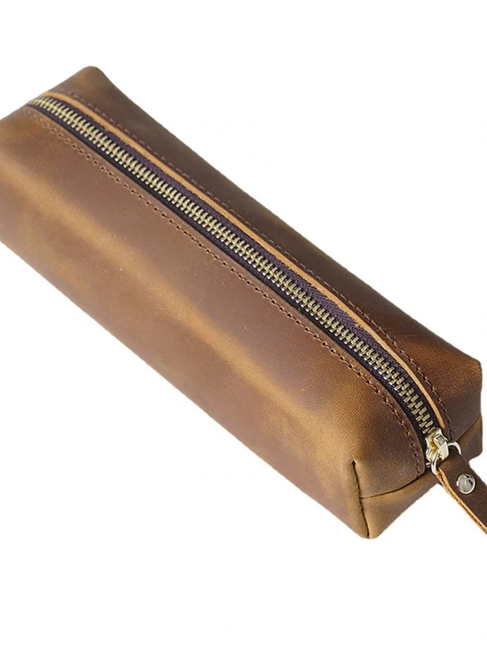 Brown Cowhide Leather Travel Pen/Pencil Pouch